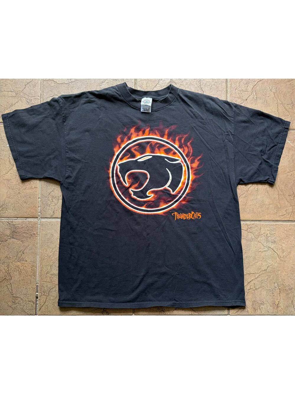 Vintage ThunderCats Flaming Cat Logo T-Shirt XL Black Cartoon Network 2000s
